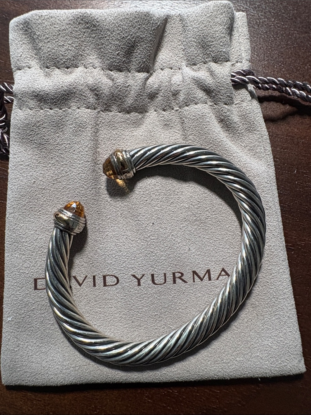 David Yurman Sterling Cable Cuff with Citrine Terminals - Silver and Yellow